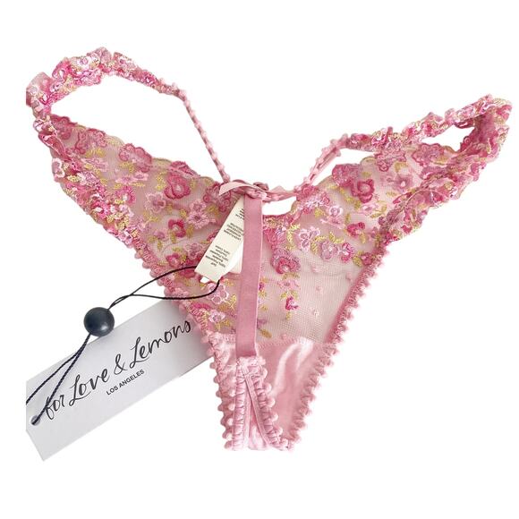 NWT For Love And Lemons Fan Floral Thong Ruffle Panty Size  XXS - Picture 2 of 7